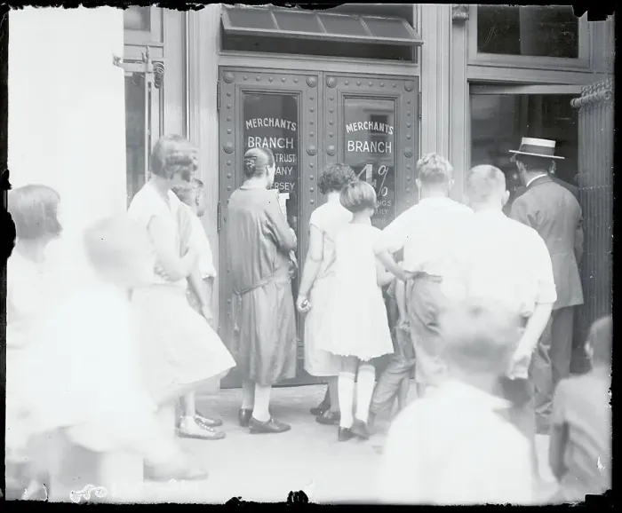 Framed Print : People Outside Bank Framed Print : People Outside Bank