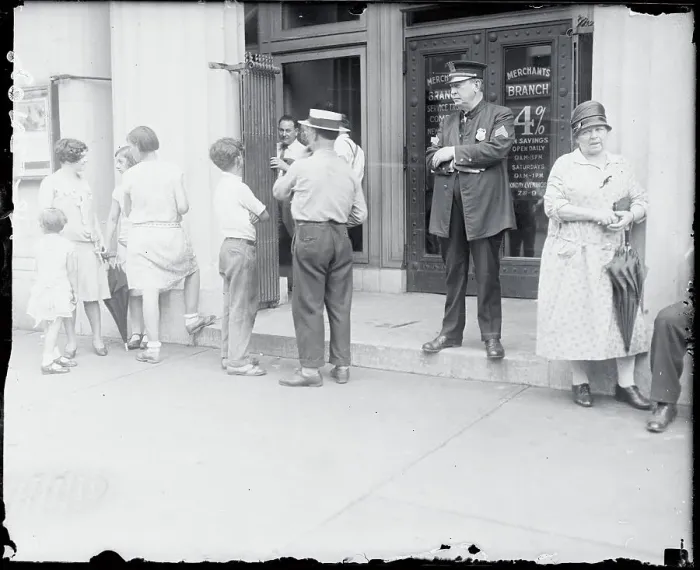 Framed Print : People Outside Bank Framed Print : People Outside Bank