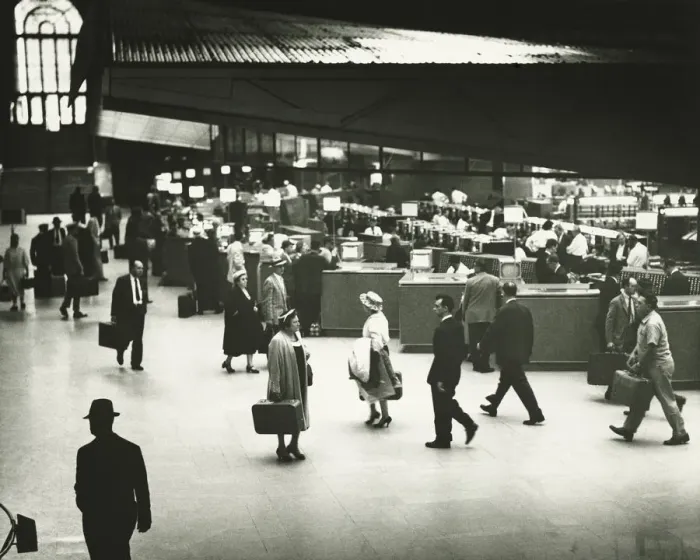 Framed Print : People on Penn Station, New York City, (B&W)