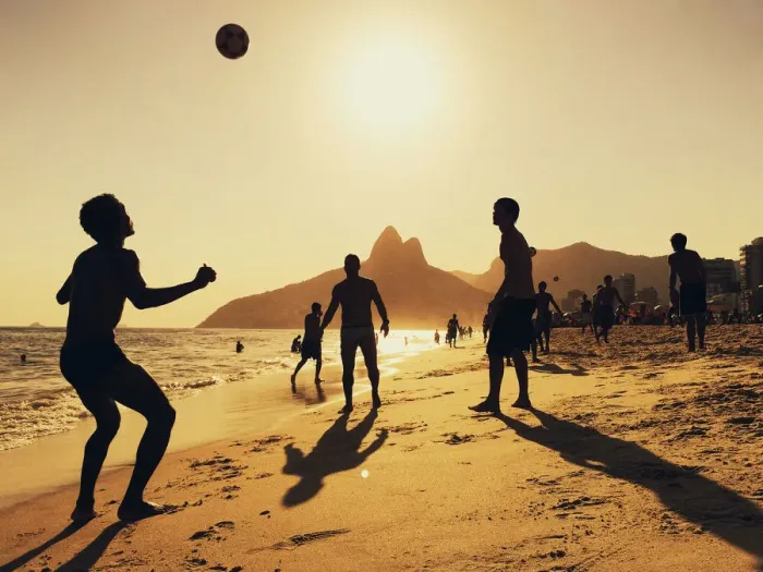 Framed Print : People playing football at Ipanema Beach in Rio Framed Print : People playing football at Ipanema Beach in Rio