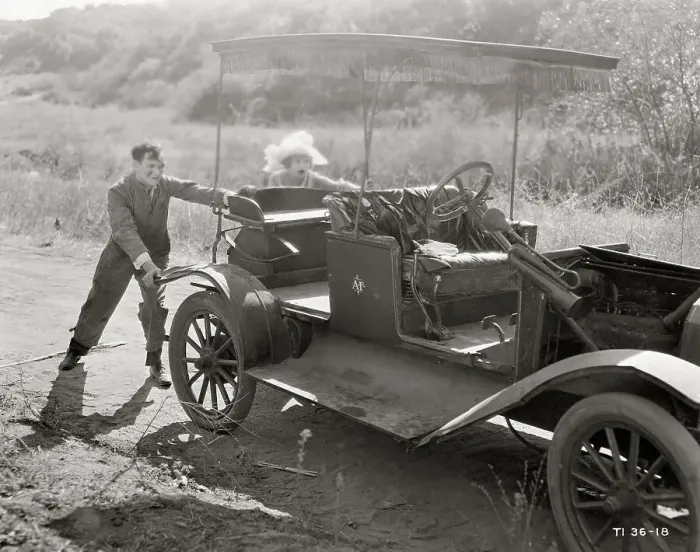 Framed Print : People Pushing an Old Auto Framed Print : People Pushing an Old Auto