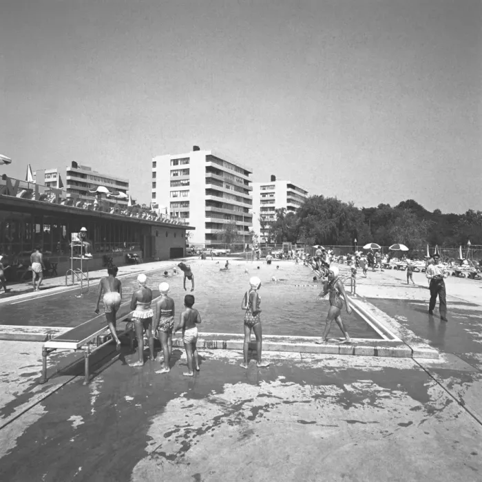 Framed Print : People relaxing on swimming pool, (B&W) Framed Print : People relaxing on swimming pool, (B&W)