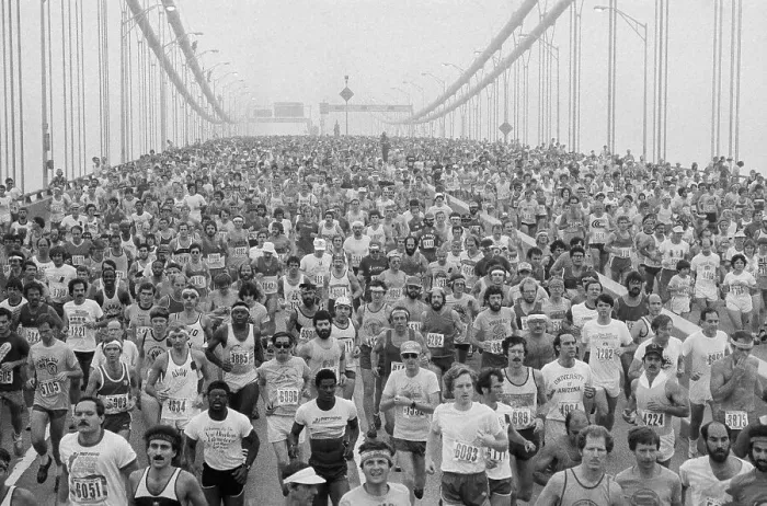 Framed Print : People Running over Verrazano Bridge in NYC Marathon Framed Print : People Running over Verrazano Bridge in NYC Marathon