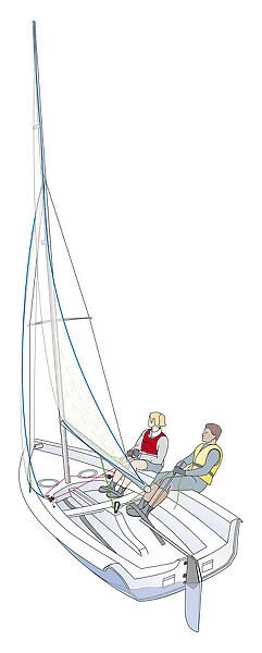 Two people in sailboat, starboard