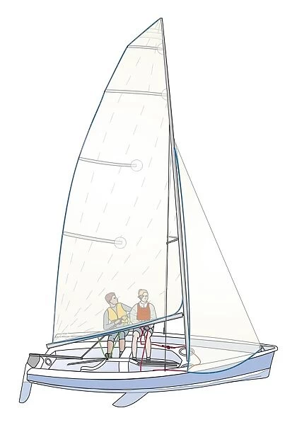 Two people in sailboat, side view