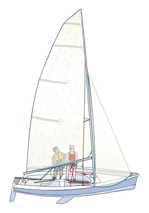 Framed Print : Two people in sailboat, side view Framed Print : Two people in sailboat, side view