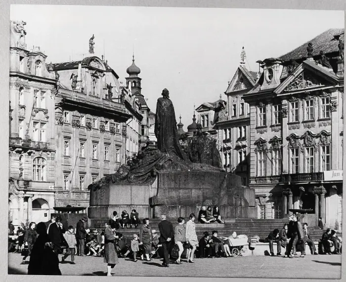 Framed Print : People Sit By Huss Memorial In Prague Framed Print : People Sit By Huss Memorial In Prague