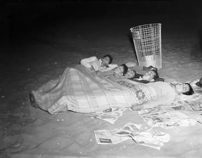 Framed Print : Four People Sleeping on Beach at Coney Island Framed Print : Four People Sleeping on Beach at Coney Island