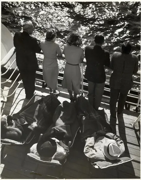 Framed Print : People Standing & Seated on Ship Deck Framed Print : People Standing & Seated on Ship Deck