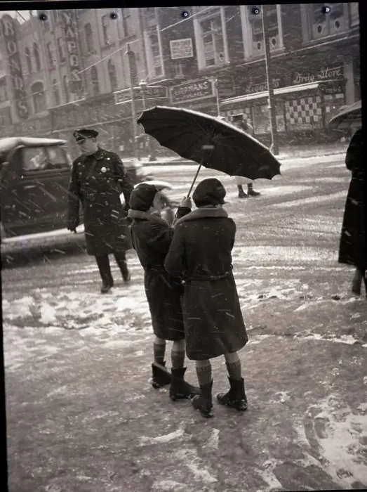 Framed Print : People Standing on a Wintery Street Framed Print : People Standing on a Wintery Street