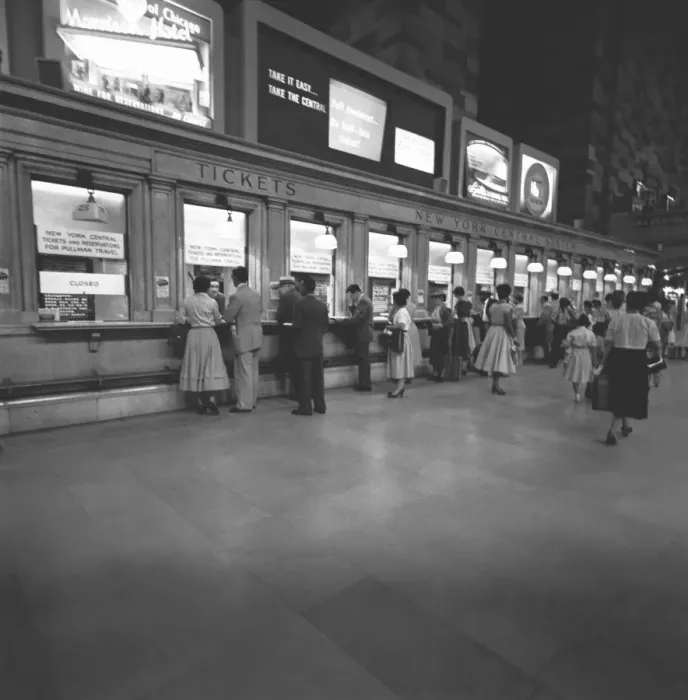 Framed Print : People at ticket counters, (B&W) Framed Print : People at ticket counters, (B&W)