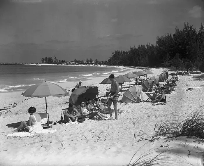 Framed Print : People with Umbrellas Set Up on Beach Framed Print : People with Umbrellas Set Up on Beach
