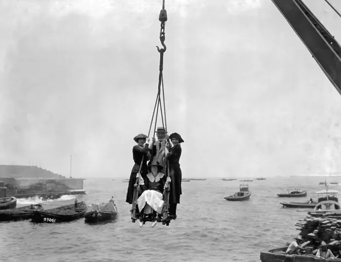 Framed Print : People Using a Crane to Come Ashore Framed Print : People Using a Crane to Come Ashore