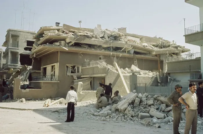 Framed Print : People Viewing Damage in Damascus