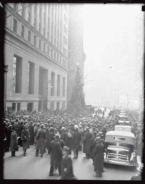 Framed Print : People Viewing Large Christmas Tree on Wall Street Framed Print : People Viewing Large Christmas Tree on Wall Street