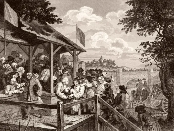 Framed Print : People voting in 18th century election Framed Print : People voting in 18th century election