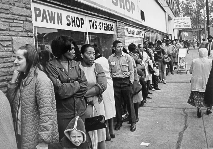 Framed Print : People Waiting on Line for Food Stamps Framed Print : People Waiting on Line for Food Stamps