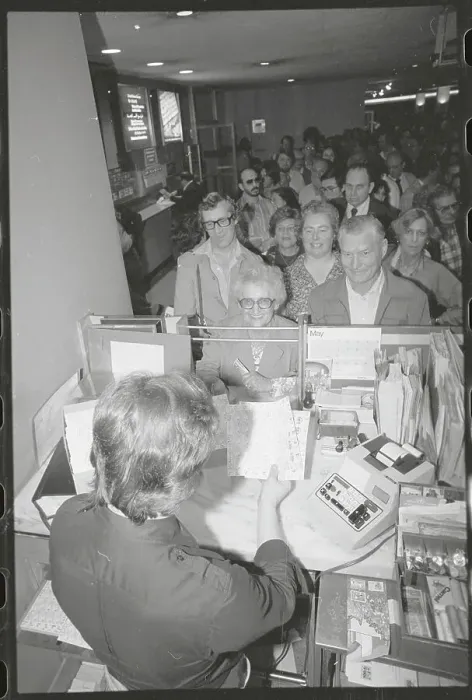 Framed Print : People Waiting on Line for Stamps Framed Print : People Waiting on Line for Stamps
