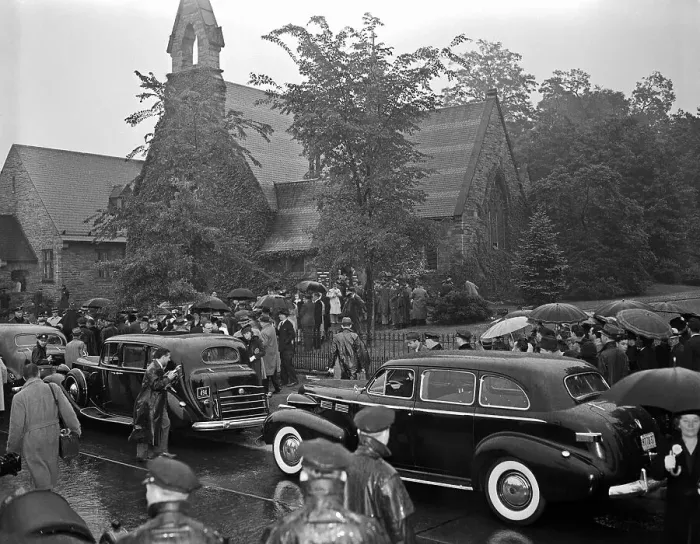 Framed Print : People Waiting Outside Church with Body of Lou Gehrig Framed Print : People Waiting Outside Church with Body of Lou Gehrig