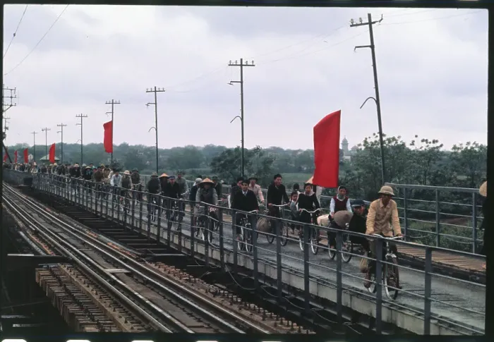 Framed Print : People Walking and Biking Across Bridge Framed Print : People Walking and Biking Across Bridge