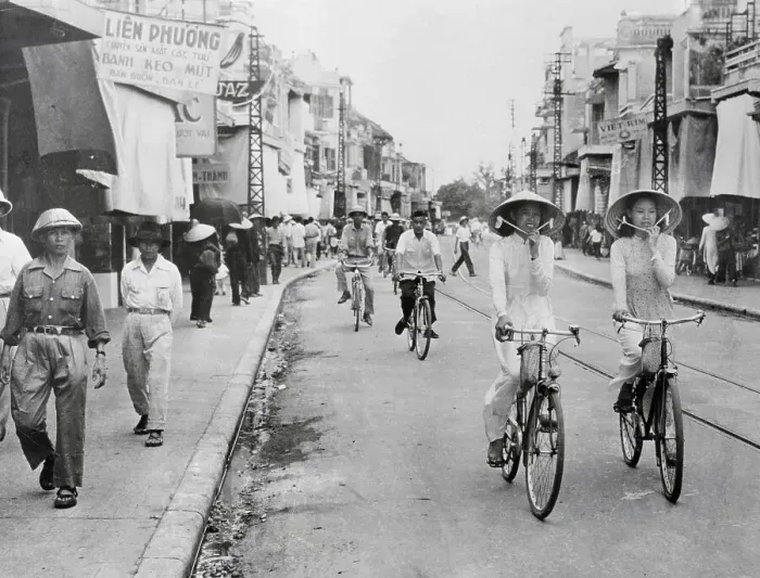 Framed Print : People Walking and Riding Bicycles in Hanoi Framed Print : People Walking and Riding Bicycles in Hanoi