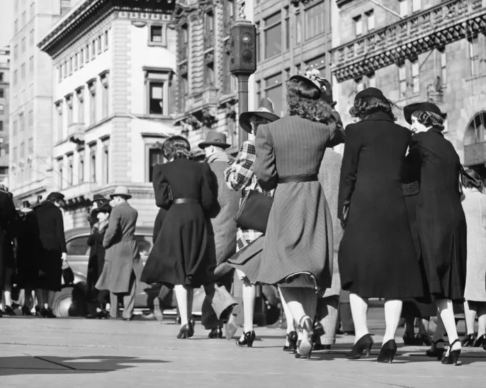 Framed Print : People walking on street, (Rear view), (B&W)