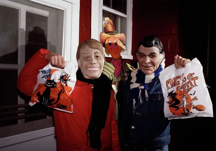 Framed Print : People Wearing President Halloween Masks Framed Print : People Wearing President Halloween Masks