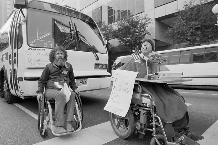 Framed Print : People in Wheelchairs Demonstrate Framed Print : People in Wheelchairs Demonstrate
