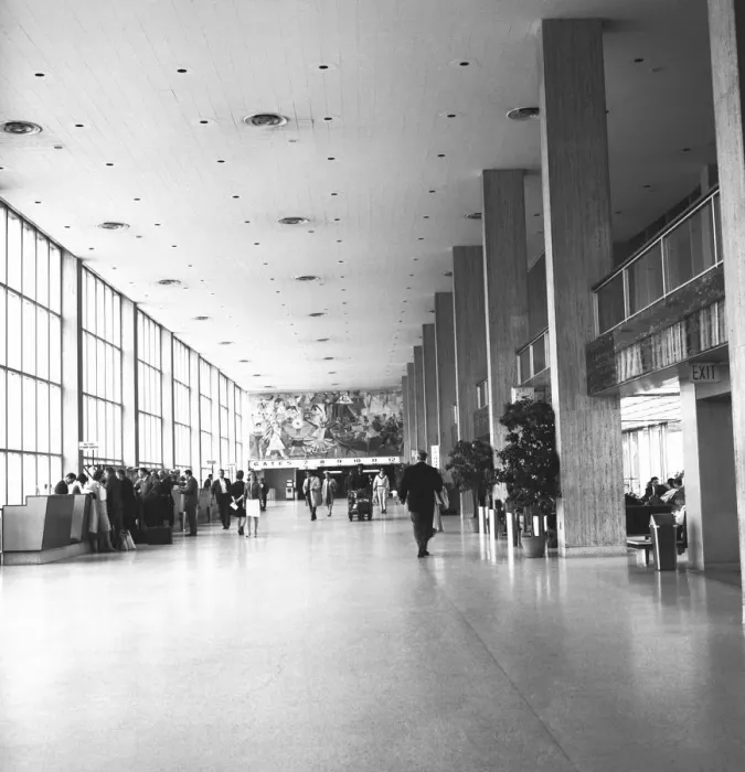 Framed Print : People in wide lobby, (B&W) Framed Print : People in wide lobby, (B&W)