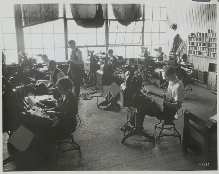 Framed Print : People Working on Monotype Manchines Framed Print : People Working on Monotype Manchines