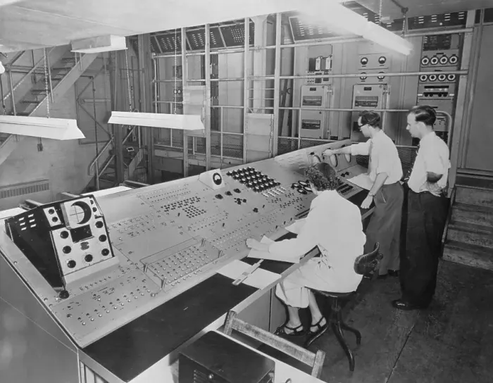 Framed Print : People Working at the Tridac Control Panel