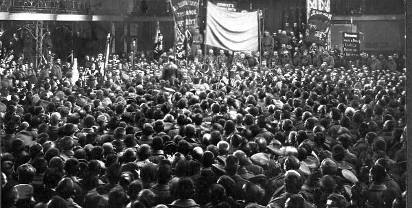 At Peoples House. circa 1917: A mass meeting at Narodny Dom 