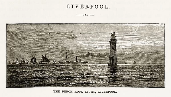 Perch Rock Light and Lighthouse Liverpool, England Victorian Engraving, 1840