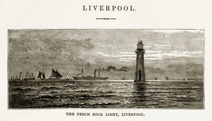 Framed Print : Perch Rock Light and Lighthouse Liverpool, England Victorian Engraving, 1840 Framed Print : Perch Rock Light and Lighthouse Liverpool, England Victorian Engraving, 1840