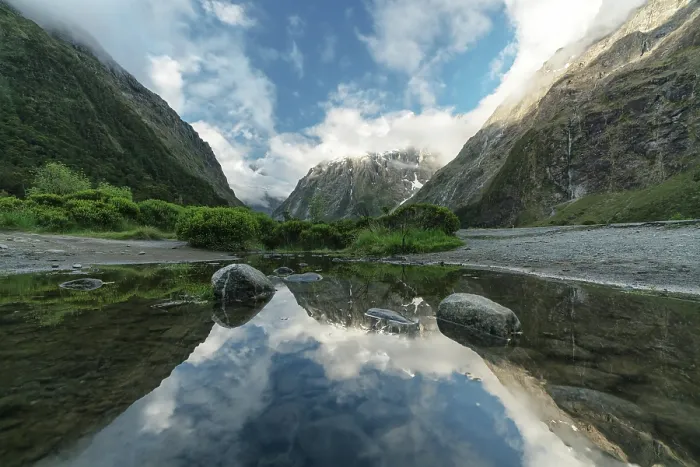 Framed Print : Perfect reflection at Monkey Creek, Fiordland region, South Island, New Zealand Framed Print : Perfect reflection at Monkey Creek, Fiordland region, South Island, New Zealand