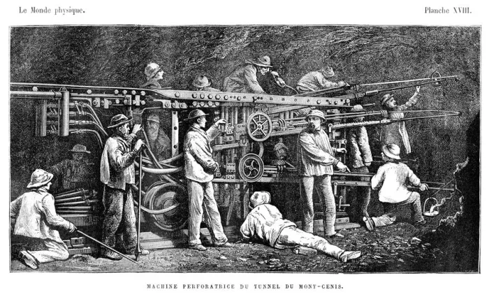 Framed Print : Perforation machine on tunnel engraving 1881 Framed Print : Perforation machine on tunnel engraving 1881