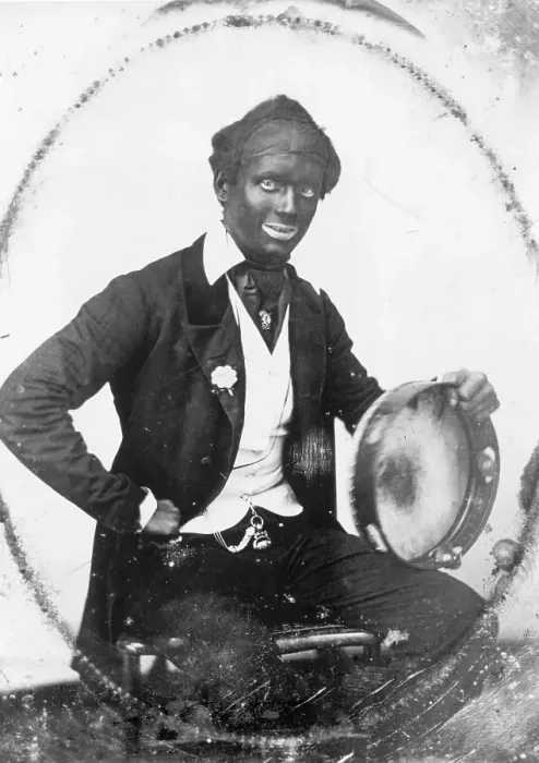 Framed Print : Performer In Blackface With Tambourine Framed Print : Performer In Blackface With Tambourine