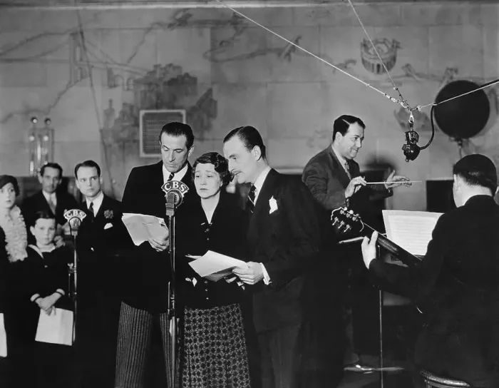 Framed Print : Performers Standing at CBS Microphone Framed Print : Performers Standing at CBS Microphone