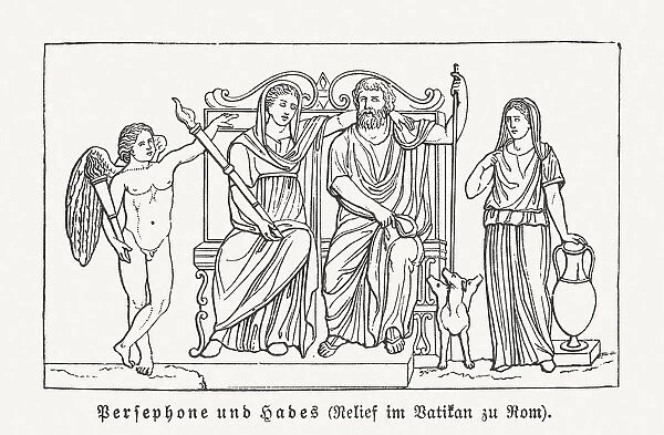 Persephone and Hades, Greek mythology, wood engraving, published in 1897