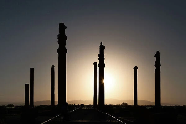 Persepolis ancient columns at sunset, Iran