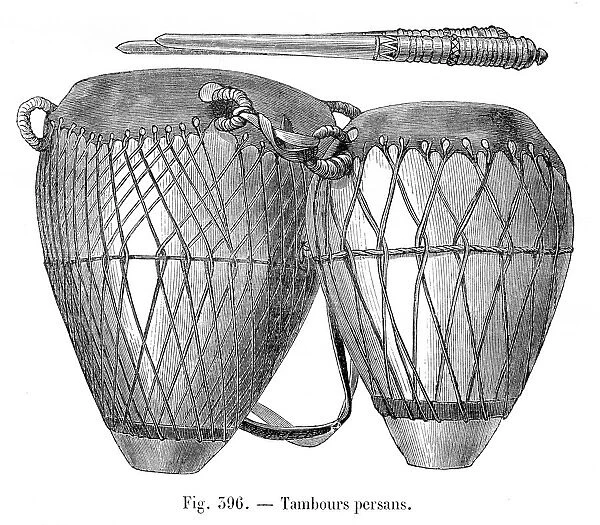 Persian drums engraving 1881