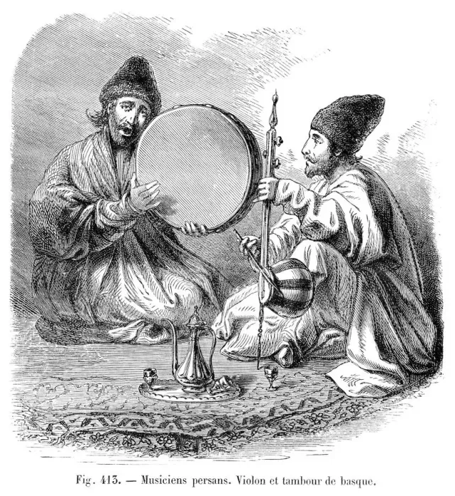 Framed Print : Persian musicians engraving 1881 Framed Print : Persian musicians engraving 1881