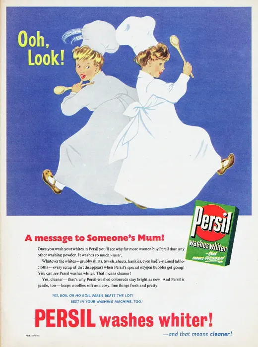 Framed Print : Persil. 1956: Advertisement for Persil powder laundry detergent with the Framed Print : Persil. 1956: Advertisement for Persil powder laundry detergent with the