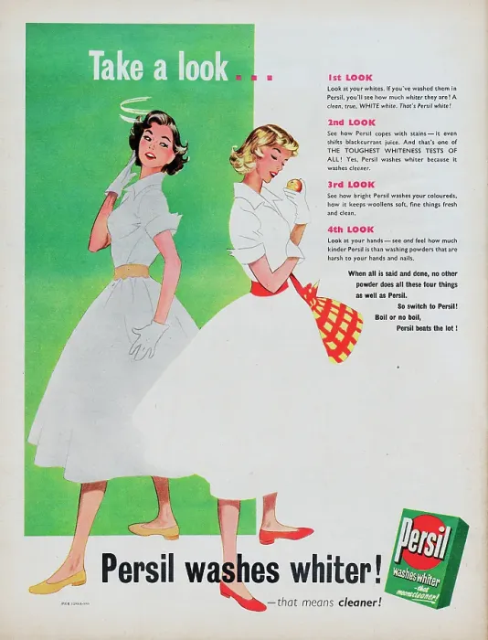 Framed Print : Persil. 1954: Advertisement for Persil laundry detergent showing a woman Framed Print : Persil. 1954: Advertisement for Persil laundry detergent showing a woman