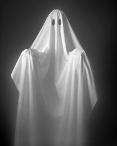 harm vein Invest Person Wearing A Ghost Costume, Made Out Of A White Sheet #20946427