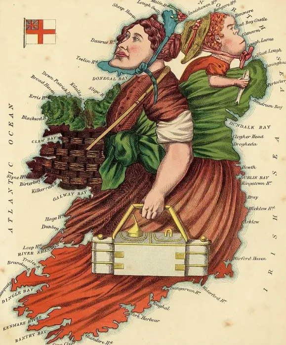 Framed Print : Personified map, c. 1880, Ireland, depicted with peasant women, Historical, digitally restored reproduction from a 19th century original Framed Print : Personified map, c. 1880, Ireland, depicted with peasant women, Historical, digitally restored reproduction from a 19th century original