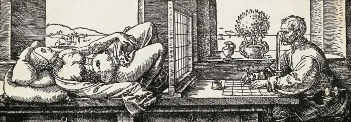 Framed Print : Perspective Drawing of a Reclining Woman by Albrecht Durer Framed Print : Perspective Drawing of a Reclining Woman by Albrecht Durer