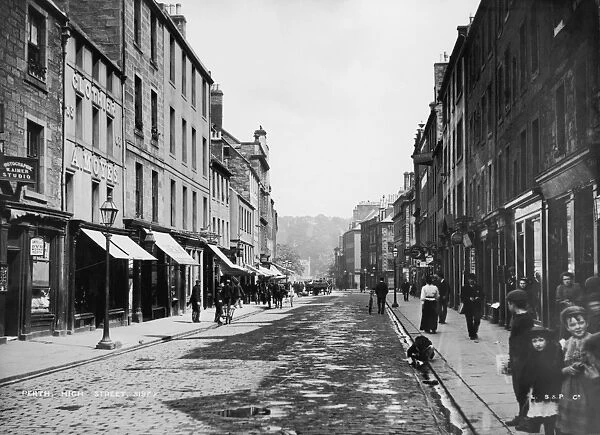 Perth High Street. A view of the High Street, Perth, Scotland, circa 1890