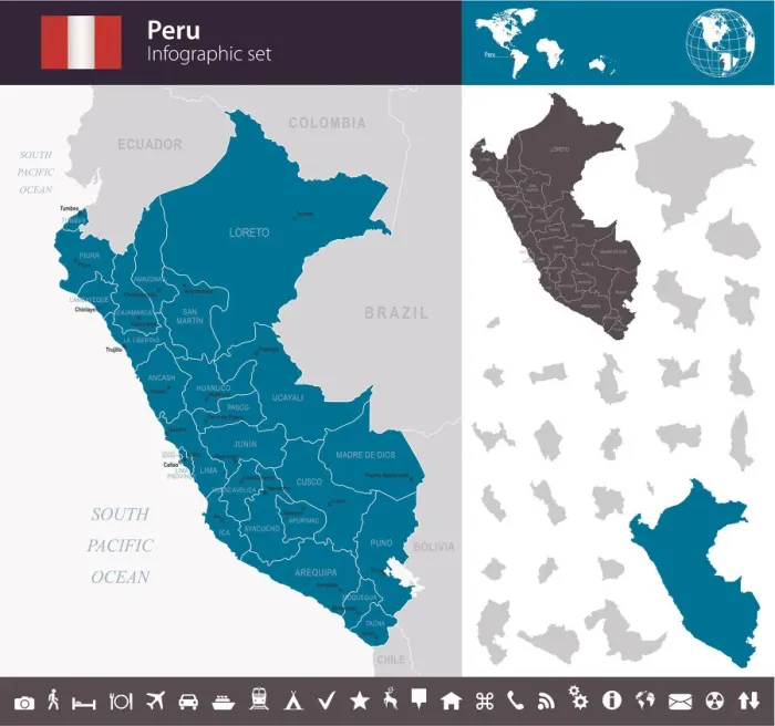 Framed Print : Peru - Infographic map - illustration Framed Print : Peru - Infographic map - illustration