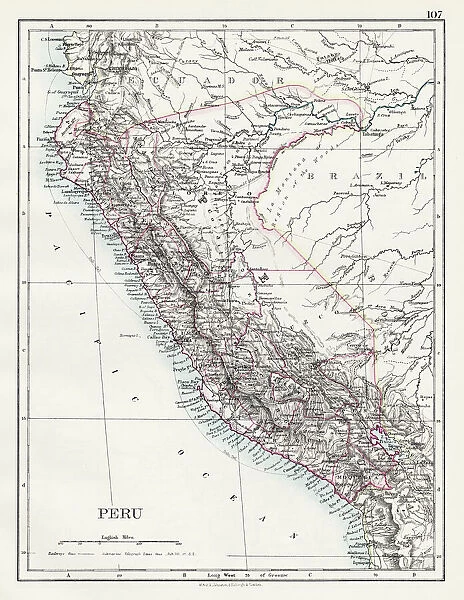 Peru map 1897. The World-Wide Atlas of Modern Geography, Political and Physical W